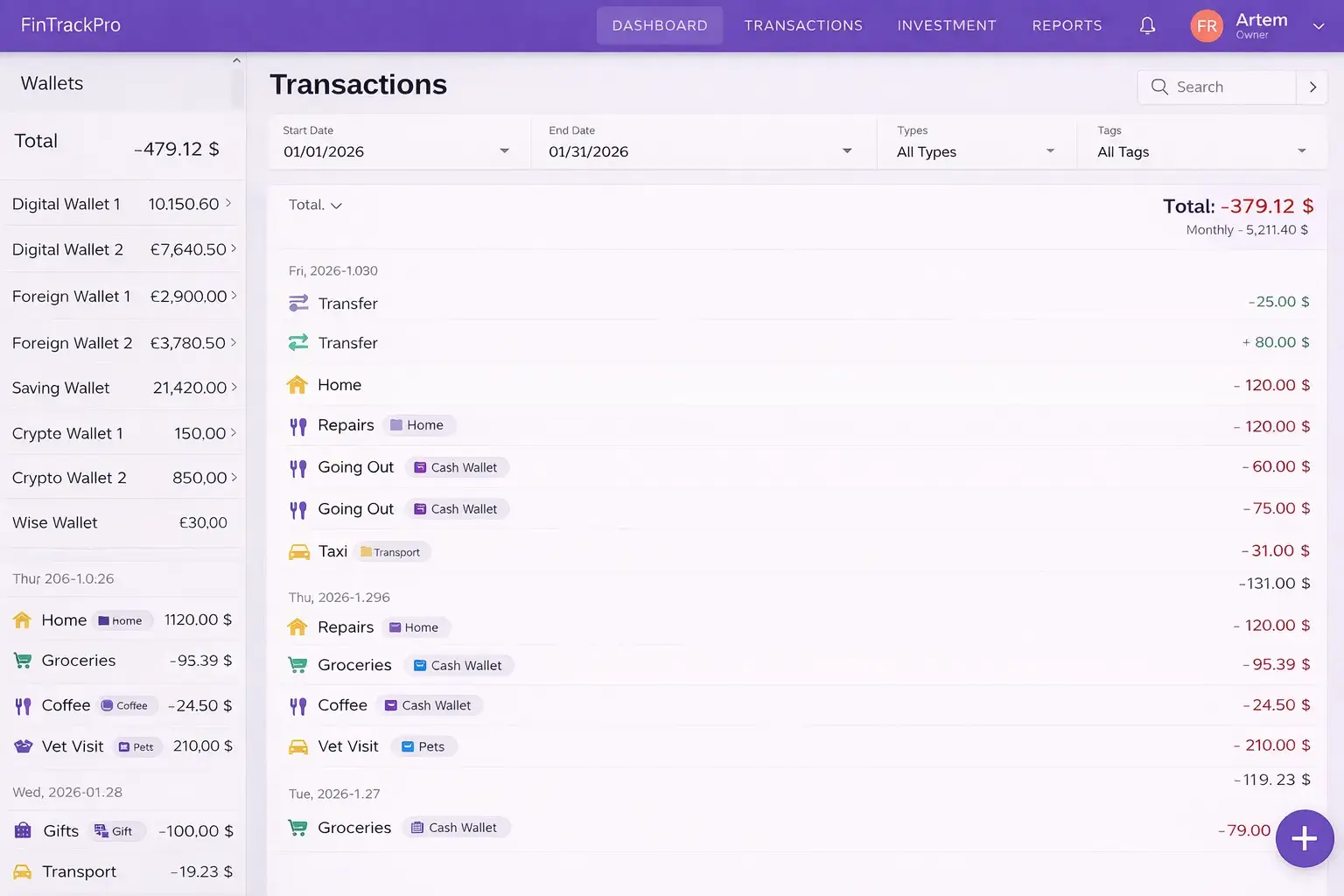 Transaction management and categorization interface