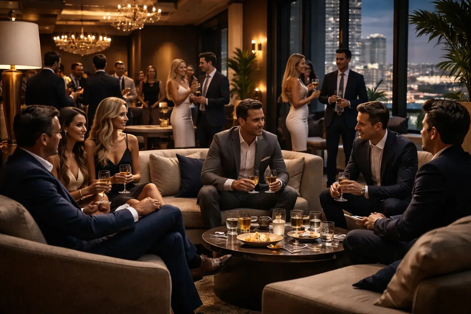 Private club environment enabling networking and communication between wealthy members.