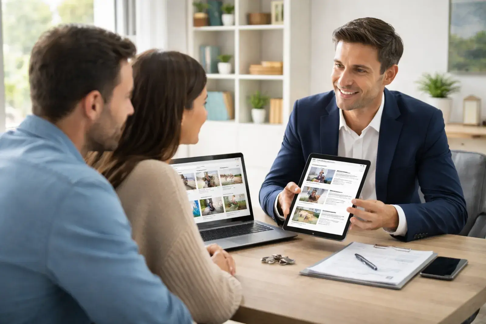 Real estate agent working with property listings