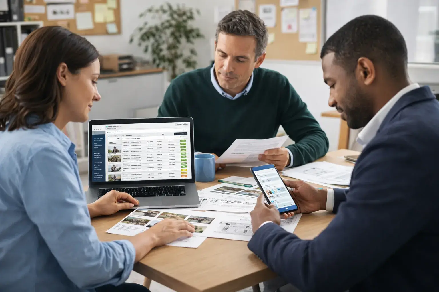 Office team reviewing real estate data