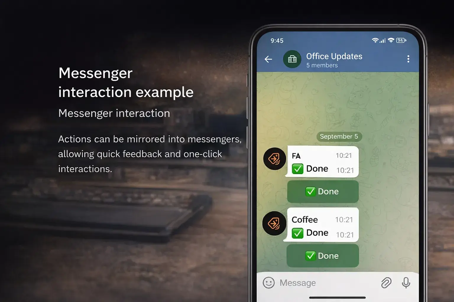 Пример взаимодействия в мессенджере